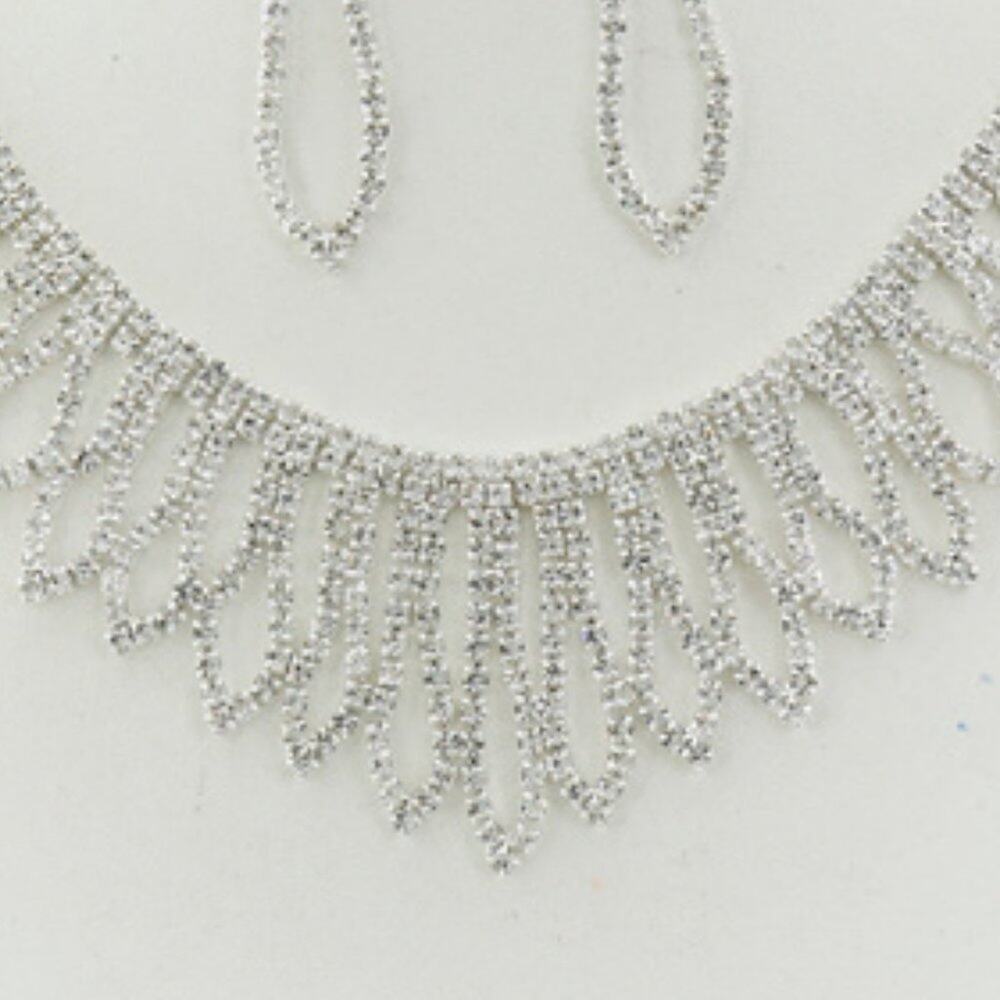 Silver Tone Clear Rhinestone Statement Necklace & Earring Set - Picture 3 of 3